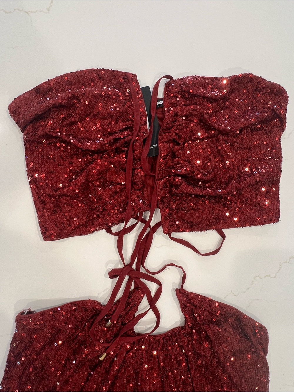 Women’s Red Sequin Maxi Dress with Slit & Cut Outs -Fashion Nova
